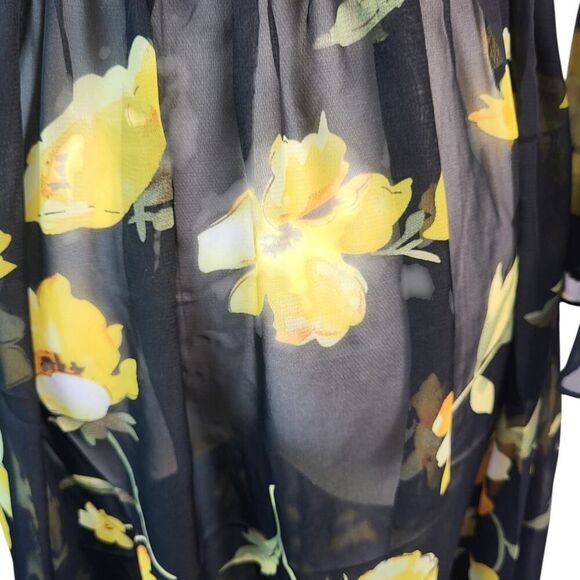 NEW POL Small Sheer Midi Maxi Dress Lingerie Cover-Up Black Yellow Floral Print - Picture 13 of 16